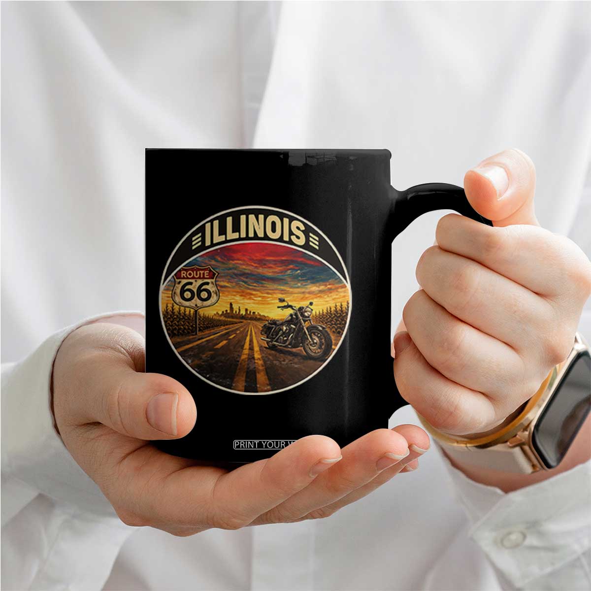 Illinois Route Highway 66 Motorcycle Coffee Mug Road Trip Adventure TS12 Print Your Wear