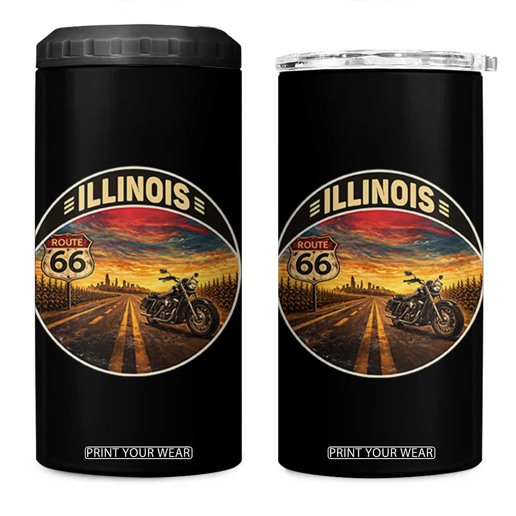 Illinois Route Highway 66 Motorcycle 4 in 1 Can Cooler Tumbler Road Trip Adventure TS12 One Size: 16 oz Black Print Your Wear