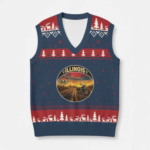 Illinois Route Highway 66 Motorcycle V-Neck Knit Sweater Vest Road Trip Adventure TS12 Navy Red Print Your Wear