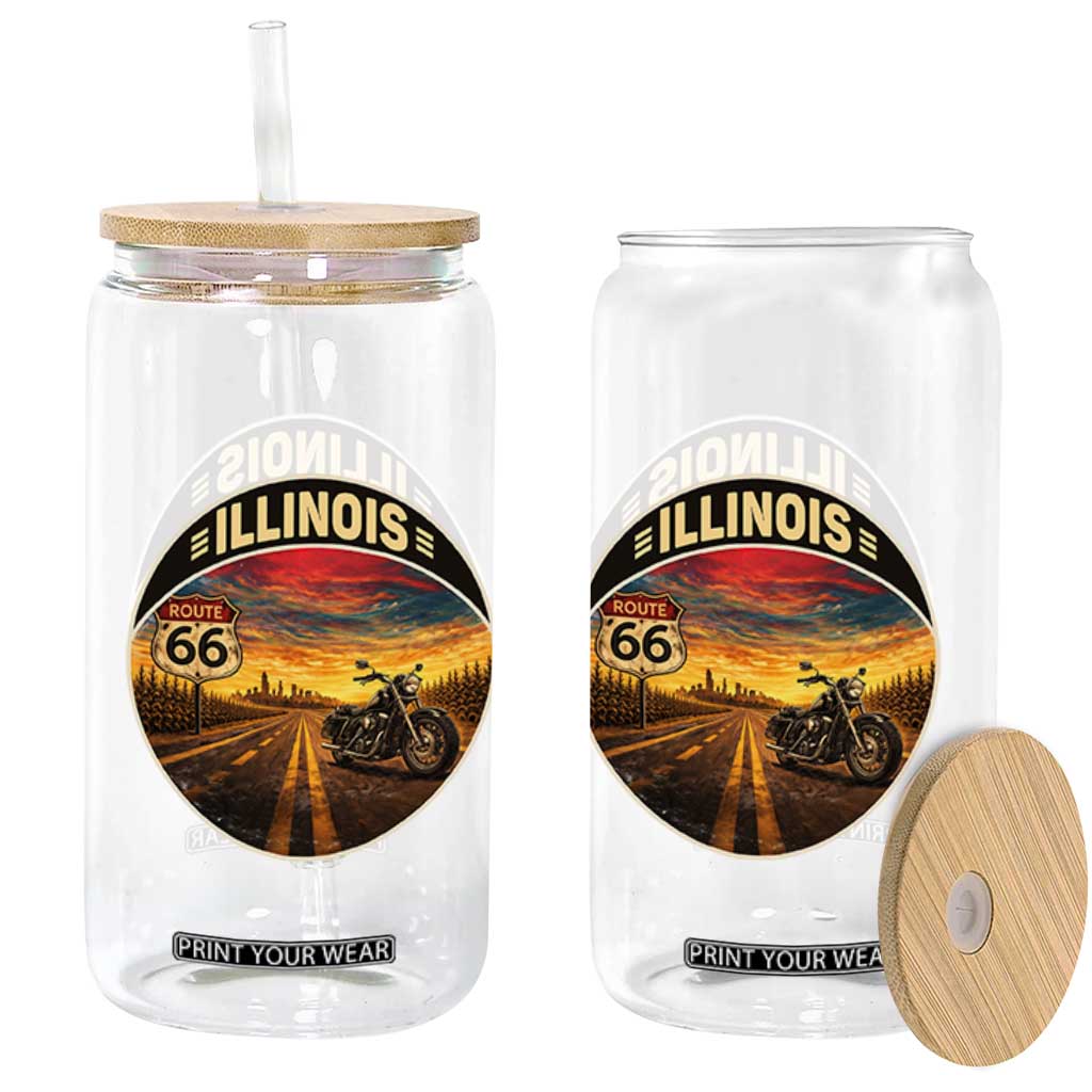 Illinois Route Highway 66 Motorcycle Glass Can Road Trip Adventure TS12 Print Your Wear