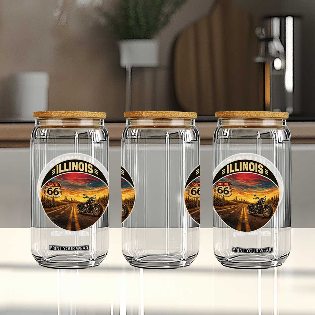 Illinois Route Highway 66 Motorcycle Glass Can Road Trip Adventure TS12 Print Your Wear