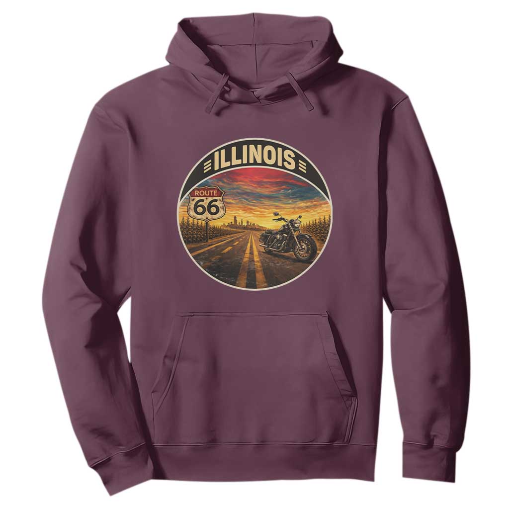 Illinois Route Highway 66 Motorcycle Hoodie Road Trip Adventure TS12 Maroon Print Your Wear