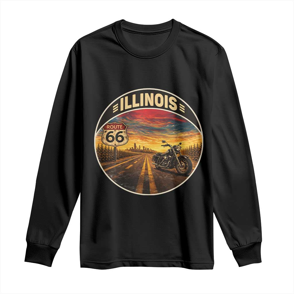 Illinois Route Highway 66 Motorcycle Long Sleeve Shirt Road Trip Adventure TS12 Black Print Your Wear