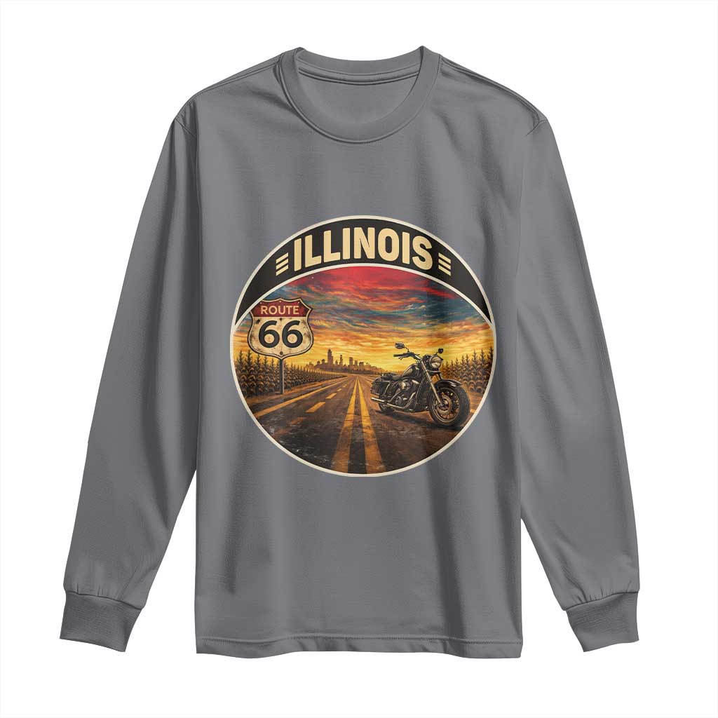 Illinois Route Highway 66 Motorcycle Long Sleeve Shirt Road Trip Adventure TS12 Charcoal Print Your Wear
