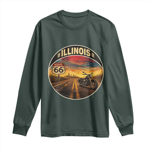Illinois Route Highway 66 Motorcycle Long Sleeve Shirt Road Trip Adventure TS12 Dark Forest Green Print Your Wear