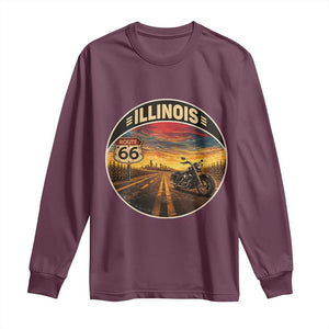 Illinois Route Highway 66 Motorcycle Long Sleeve Shirt Road Trip Adventure TS12 Maroon Print Your Wear