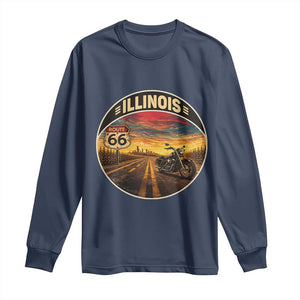 Illinois Route Highway 66 Motorcycle Long Sleeve Shirt Road Trip Adventure TS12 Navy Print Your Wear