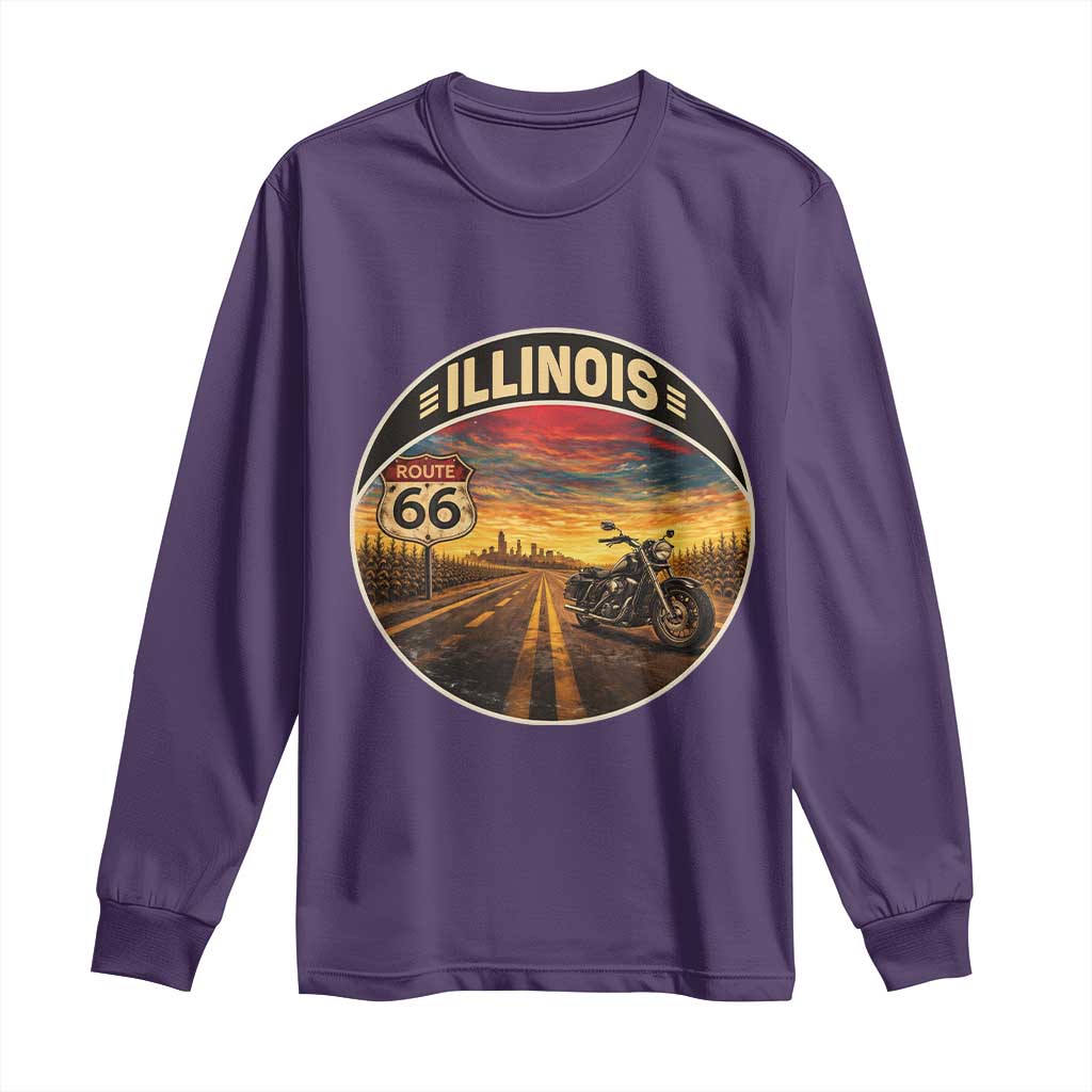 Illinois Route Highway 66 Motorcycle Long Sleeve Shirt Road Trip Adventure TS12 Purple Print Your Wear