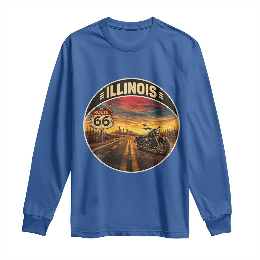 Illinois Route Highway 66 Motorcycle Long Sleeve Shirt Road Trip Adventure TS12 Royal Blue Print Your Wear
