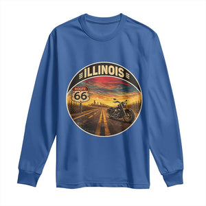 Illinois Route Highway 66 Motorcycle Long Sleeve Shirt Road Trip Adventure TS12 Royal Blue Print Your Wear