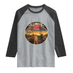 Illinois Route Highway 66 Motorcycle Raglan Shirt Road Trip Adventure TS12 Heather Gray Heather Charcoal Print Your Wear