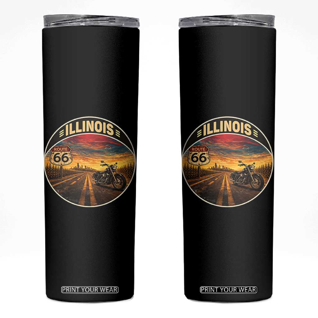 Illinois Route Highway 66 Motorcycle Skinny Tumbler Road Trip Adventure TS12 Black Print Your Wear