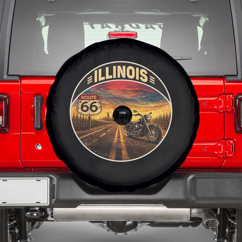 Illinois Route Highway 66 Motorcycle Spare Tire Cover Road Trip Adventure TS12 Black Print Your Wear