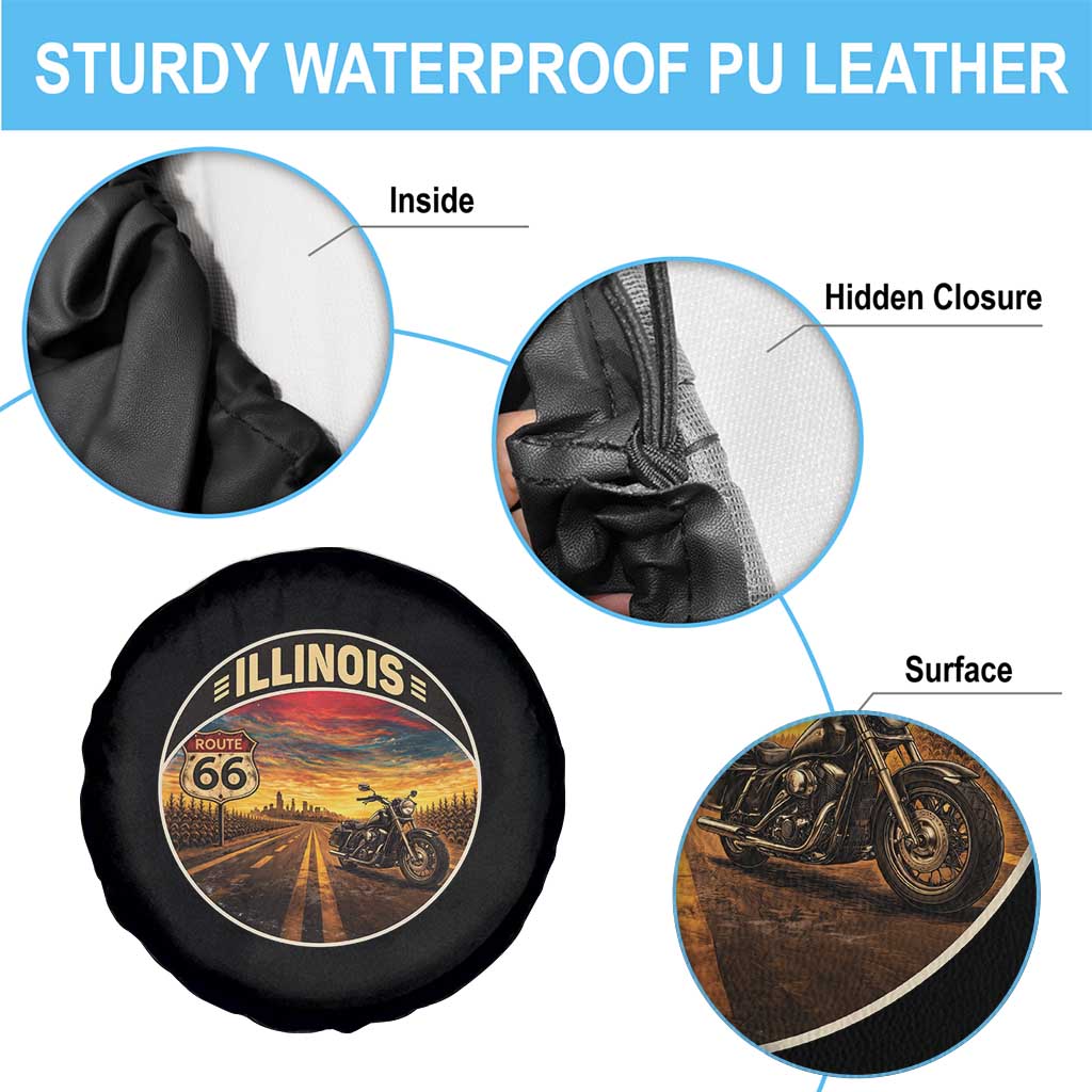 Illinois Route Highway 66 Motorcycle Spare Tire Cover Road Trip Adventure TS12 Print Your Wear