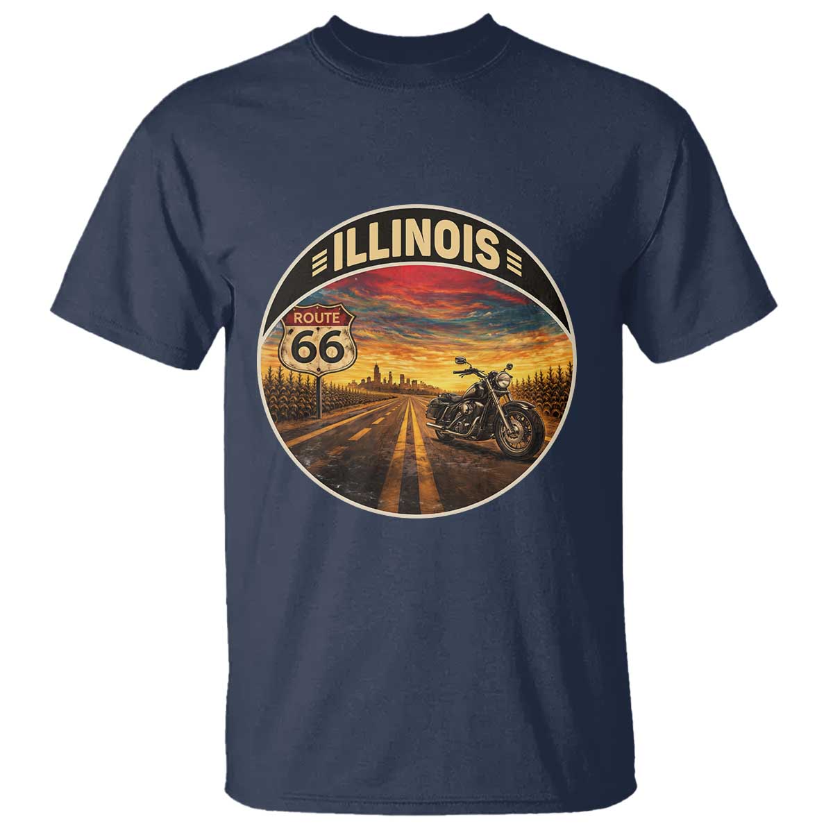 Illinois Route Highway 66 Motorcycle T Shirt Road Trip Adventure TS12 Navy Print Your Wear
