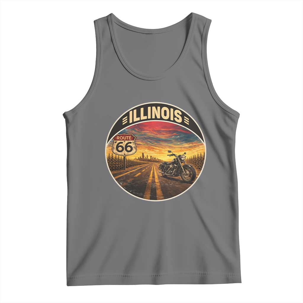 Illinois Route Highway 66 Motorcycle Tank Top Road Trip Adventure TS12 Black Heather Print Your Wear