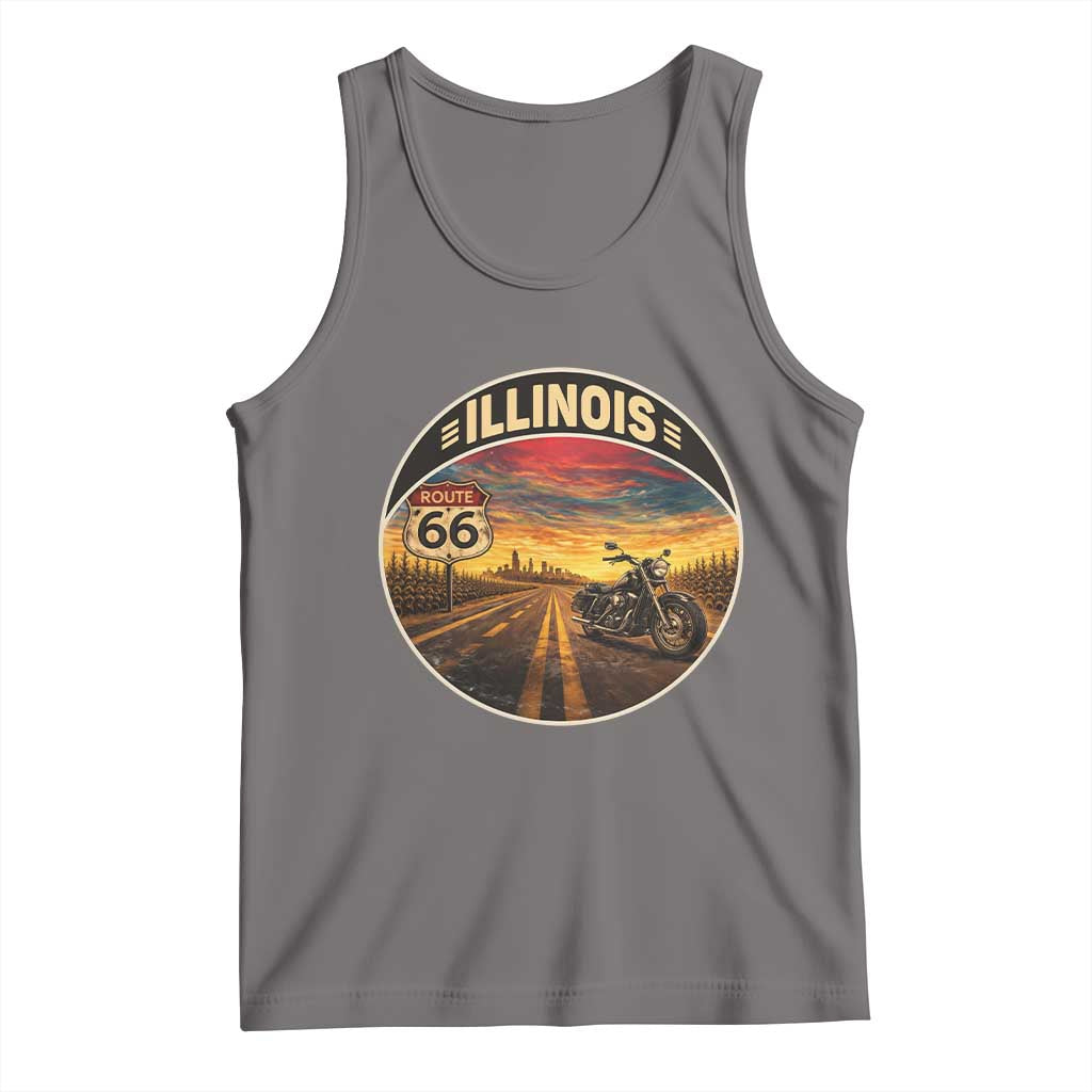Illinois Route Highway 66 Motorcycle Tank Top Road Trip Adventure TS12 Deep Heather Print Your Wear