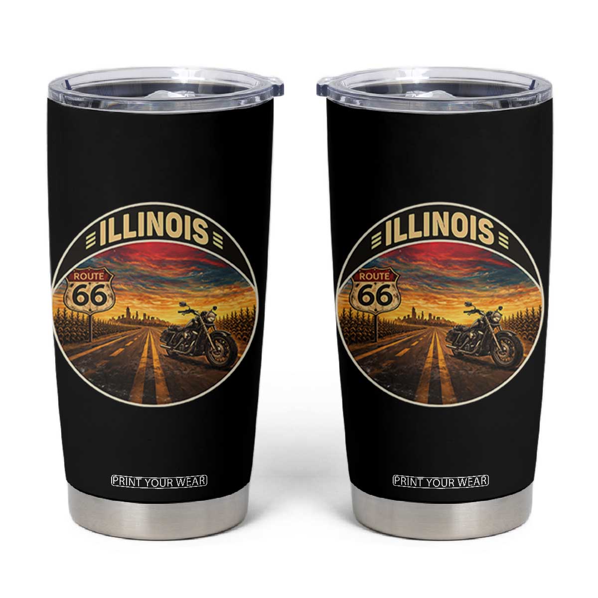 Illinois Route Highway 66 Motorcycle Tumbler Cup Road Trip Adventure TS12 Black Print Your Wear