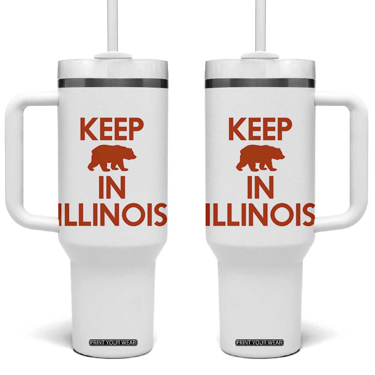 Keep Bear In Illinois CFB Tumbler With Handle Chicago Pride Gift TS12 One Size: 40 oz White Print Your Wear