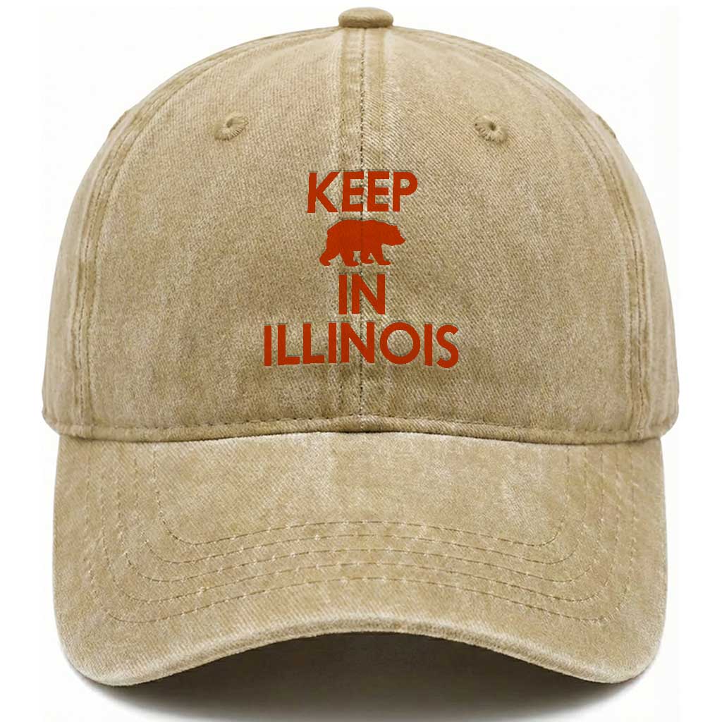 Keep Bear In Illinois CFB Washed Cotton Baseball Cap Chicago Pride Gift TS12 Print Your Wear