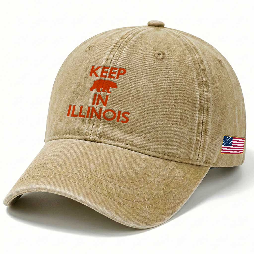 Keep Bear In Illinois CFB Washed Cotton Baseball Cap Chicago Pride Gift TS12 Print Your Wear