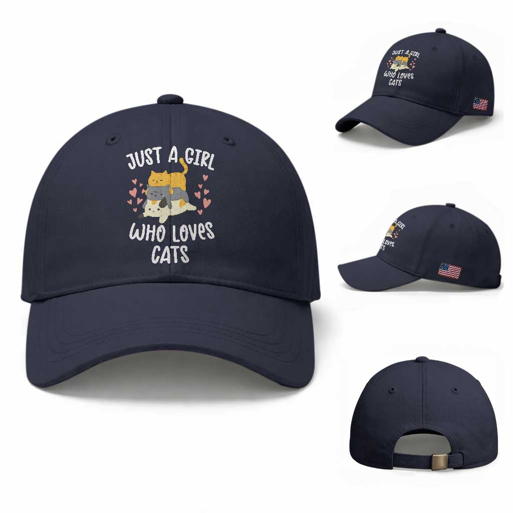 Just A Girl Who Loves Cats Baseball Cap Cute Kittens Pet Lover TS12 Baseball Cap Universal Fit Navy Print Your Wear