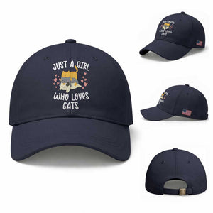 Just A Girl Who Loves Cats Baseball Cap Cute Kittens Pet Lover TS12 Baseball Cap Universal Fit Navy Print Your Wear