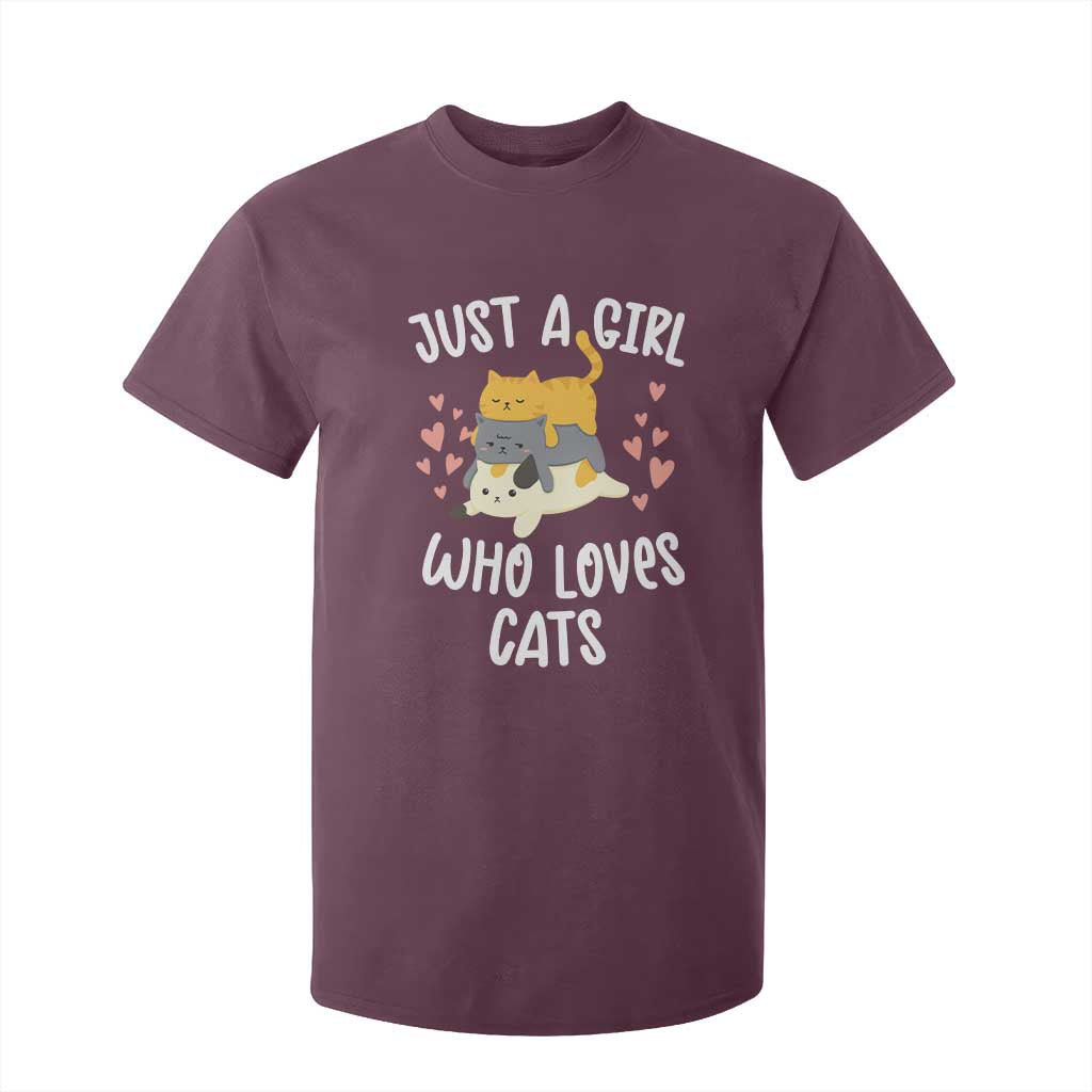 Just A Girl Who Loves Cats T Shirt For Kid Cute Kittens Pet Lover TS12 Maroon Print Your Wear