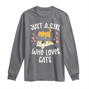 Just A Girl Who Loves Cats Long Sleeve Shirt Cute Kittens Pet Lover TS12 Charcoal Print Your Wear