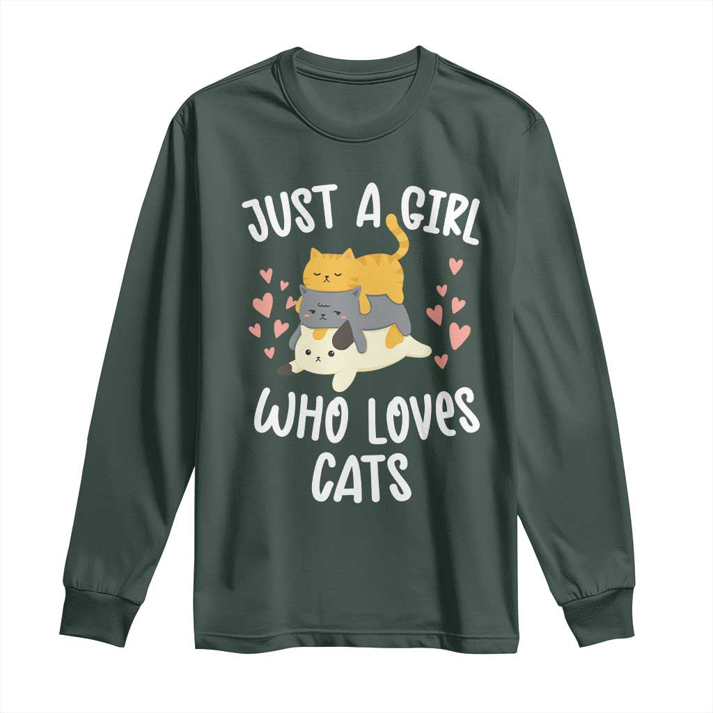 Just A Girl Who Loves Cats Long Sleeve Shirt Cute Kittens Pet Lover TS12 Dark Forest Green Print Your Wear