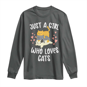 Just A Girl Who Loves Cats Long Sleeve Shirt Cute Kittens Pet Lover TS12 Dark Heather Print Your Wear
