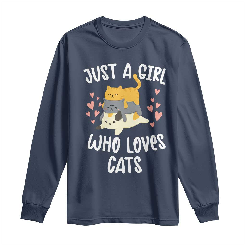 Just A Girl Who Loves Cats Long Sleeve Shirt Cute Kittens Pet Lover TS12 Navy Print Your Wear
