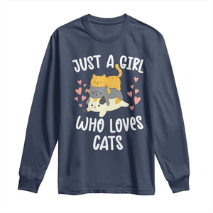 Just A Girl Who Loves Cats Long Sleeve Shirt Cute Kittens Pet Lover TS12 Navy Print Your Wear