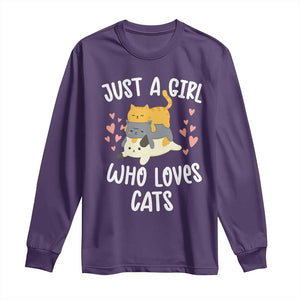 Just A Girl Who Loves Cats Long Sleeve Shirt Cute Kittens Pet Lover TS12 Purple Print Your Wear