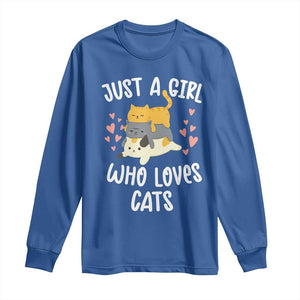 Just A Girl Who Loves Cats Long Sleeve Shirt Cute Kittens Pet Lover TS12 Royal Blue Print Your Wear