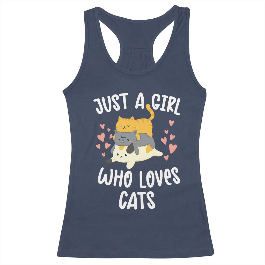 Just A Girl Who Loves Cats Racerback Tank Top Cute Kittens Pet Lover TS12 Navy Print Your Wear