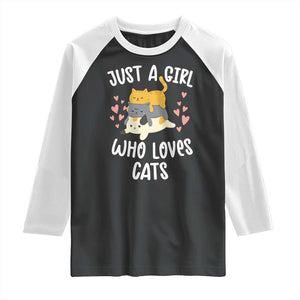 Just A Girl Who Loves Cats Raglan Shirt Cute Kittens Pet Lover TS12 Black White Print Your Wear