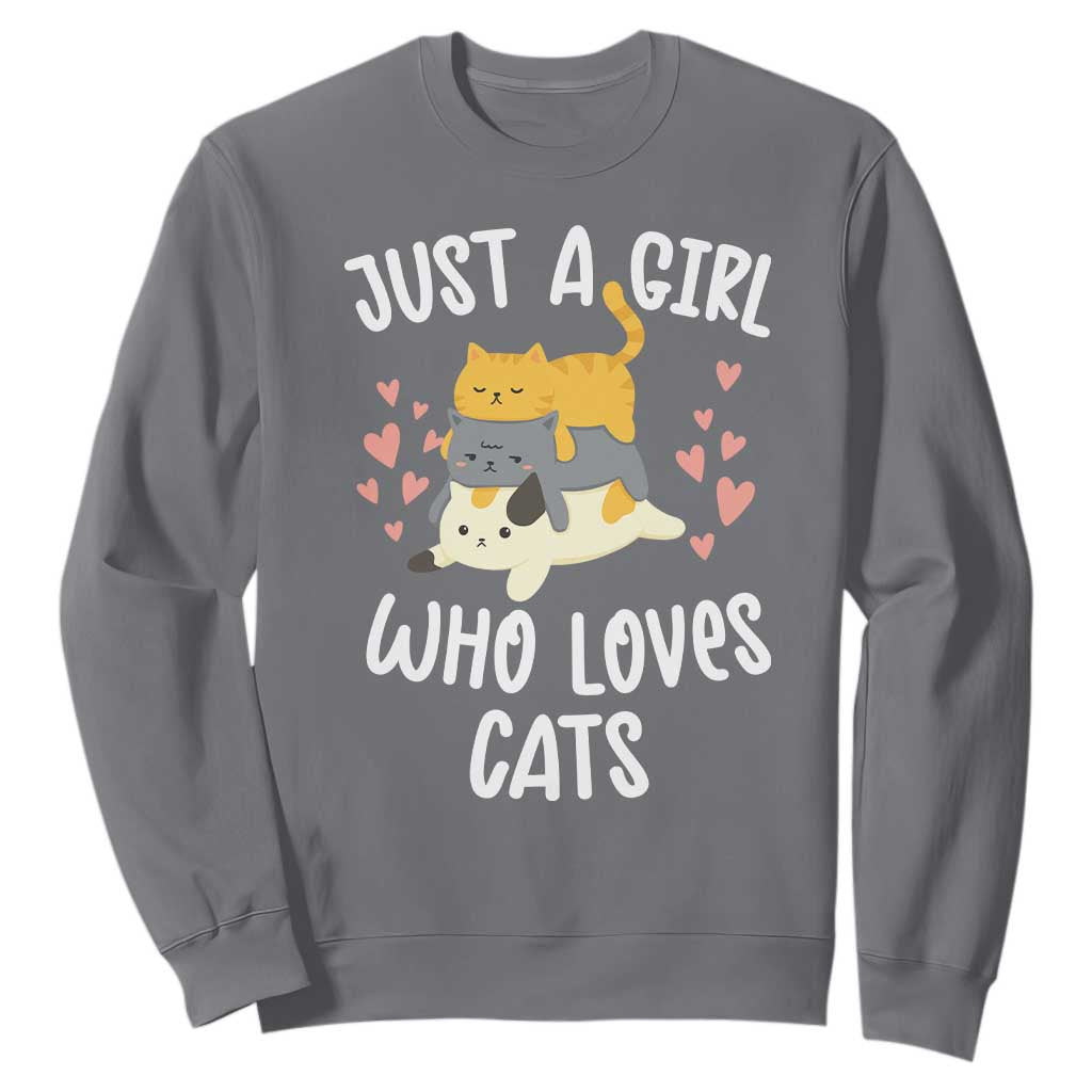 Just A Girl Who Loves Cats Sweatshirt Cute Kittens Pet Lover TS12 Charcoal Print Your Wear