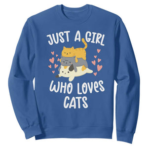 Just A Girl Who Loves Cats Sweatshirt Cute Kittens Pet Lover TS12 Royal Blue Print Your Wear