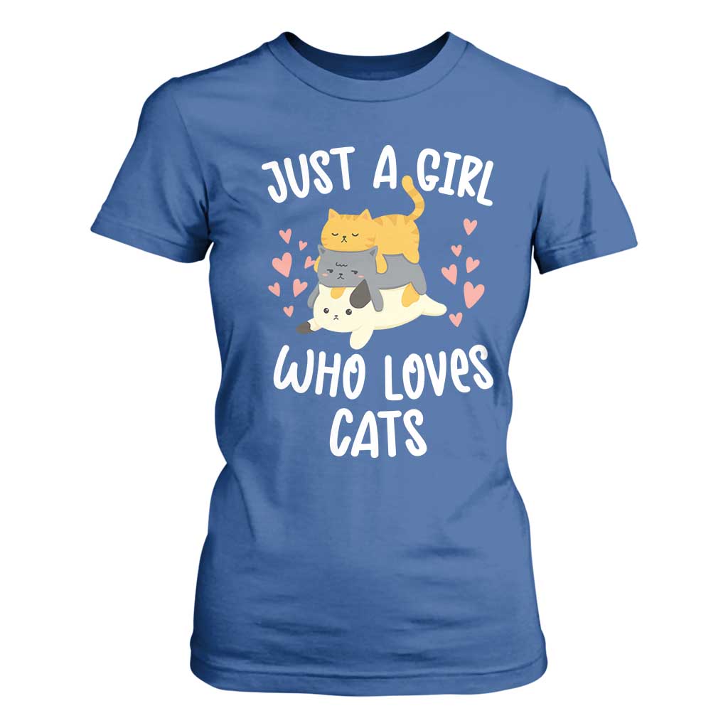 Just A Girl Who Loves Cats T Shirt For Women Cute Kittens Pet Lover TS12 Royal Blue Print Your Wear