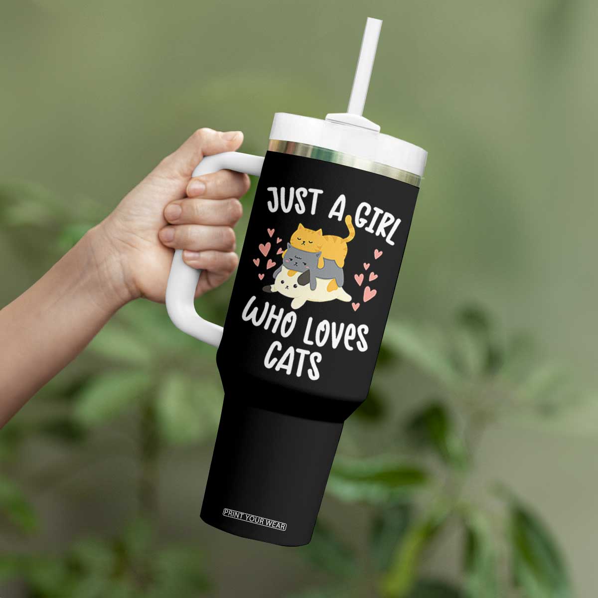 Just A Girl Who Loves Cats Tumbler With Handle Cute Kittens Pet Lover TS12 Print Your Wear