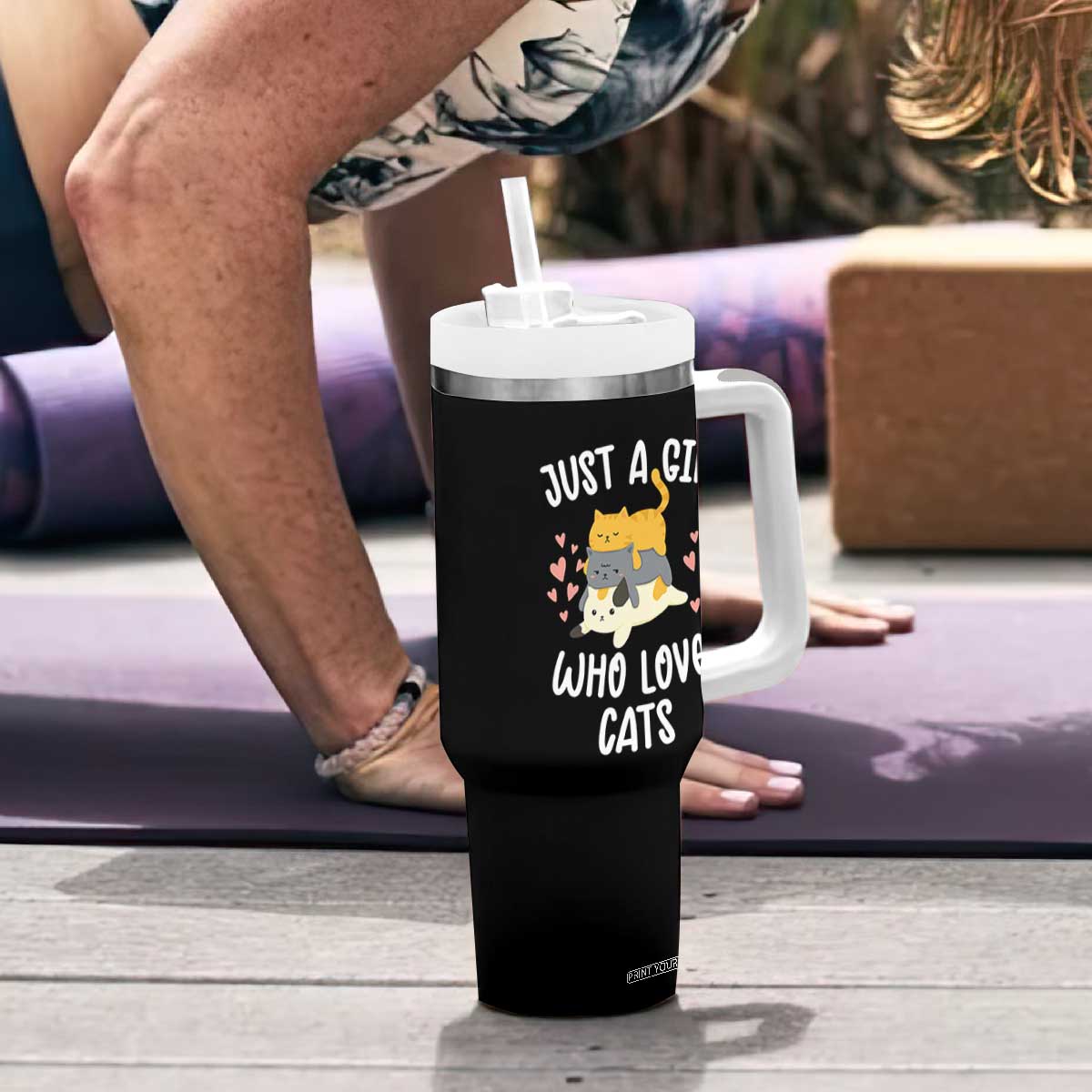 Just A Girl Who Loves Cats Tumbler With Handle Cute Kittens Pet Lover TS12 Print Your Wear