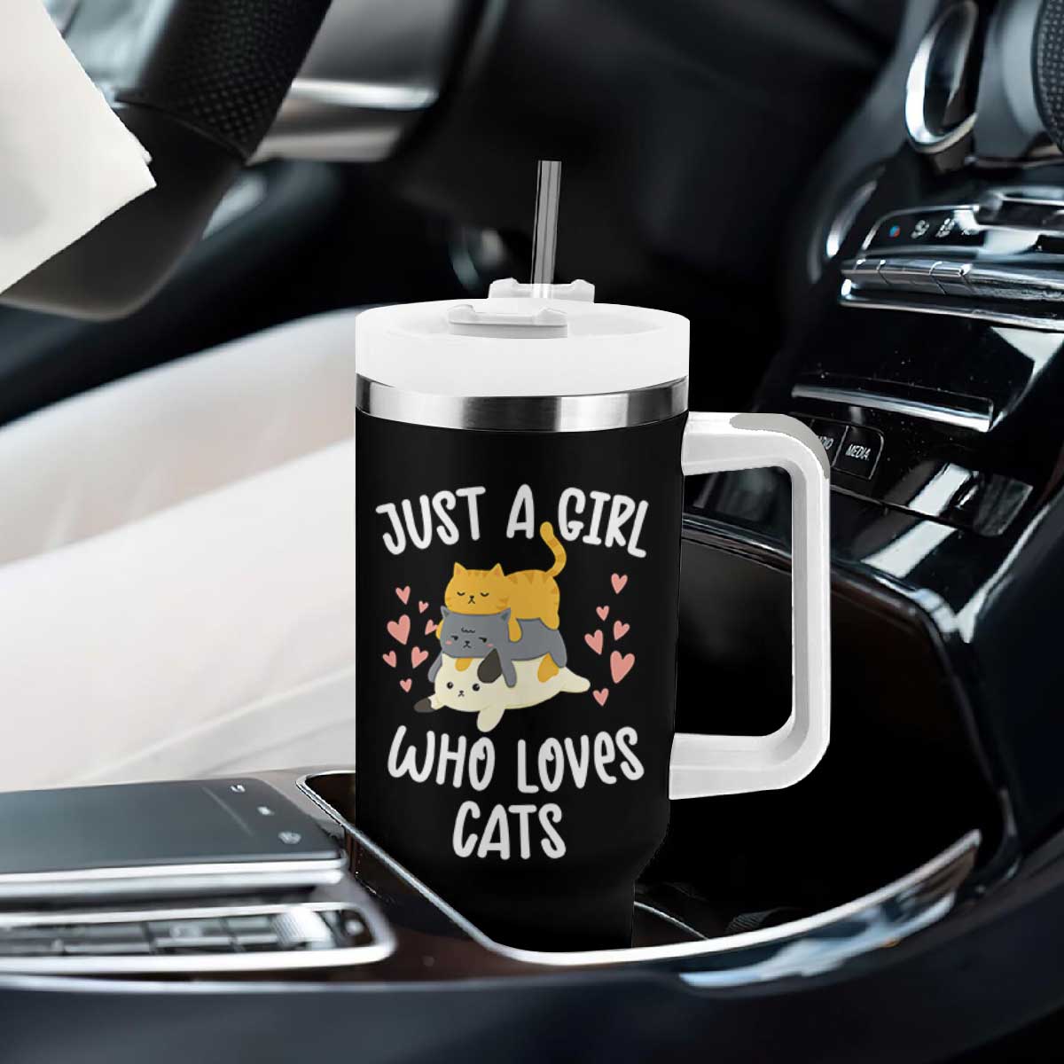 Just A Girl Who Loves Cats Tumbler With Handle Cute Kittens Pet Lover TS12 Print Your Wear