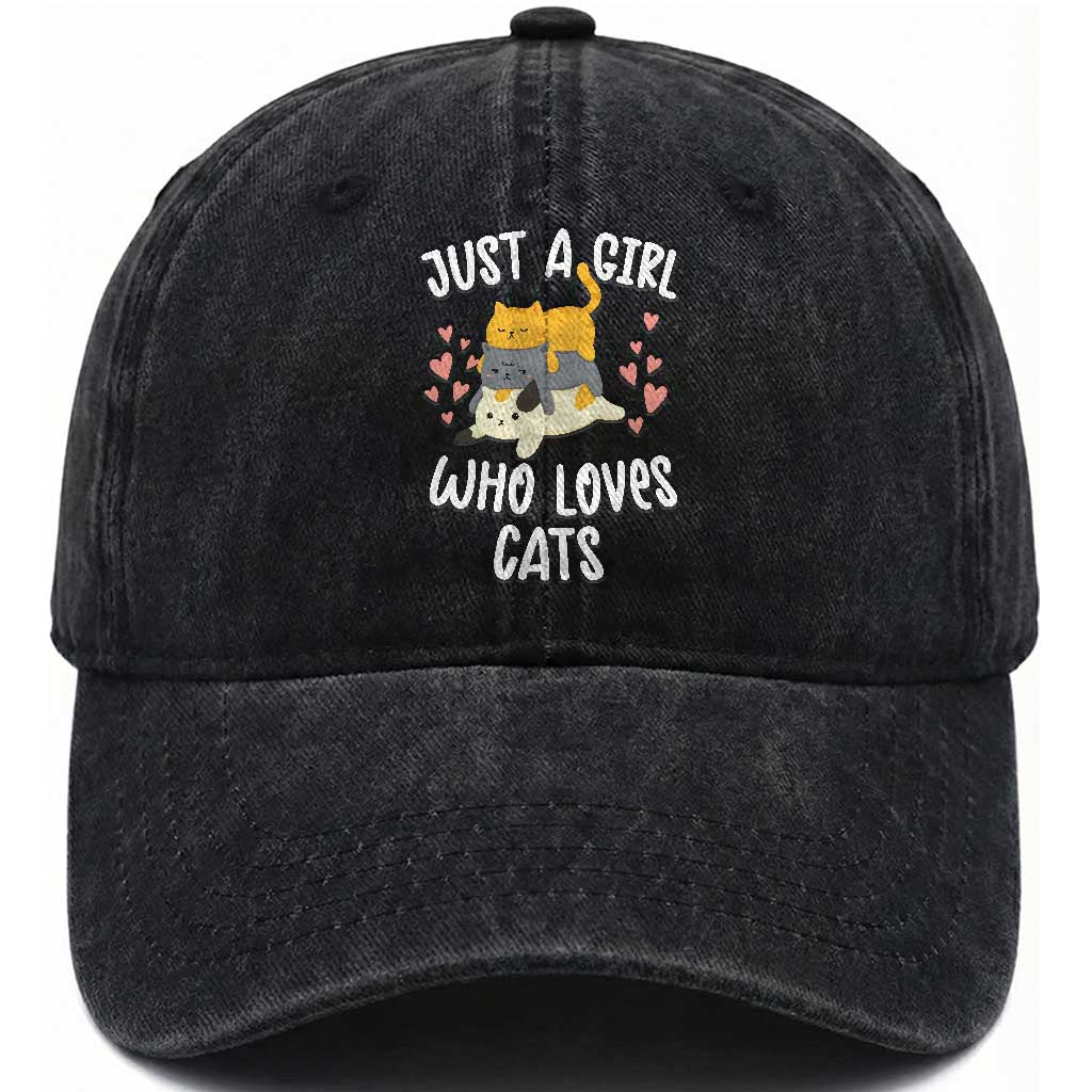 Just A Girl Who Loves Cats Washed Cotton Baseball Cap Cute Kittens Pet Lover TS12 Print Your Wear
