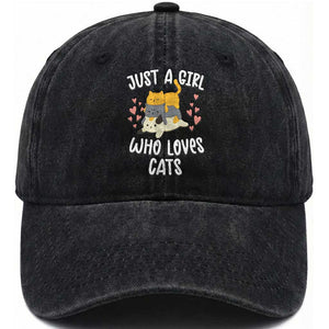 Just A Girl Who Loves Cats Washed Cotton Baseball Cap Cute Kittens Pet Lover TS12 Print Your Wear