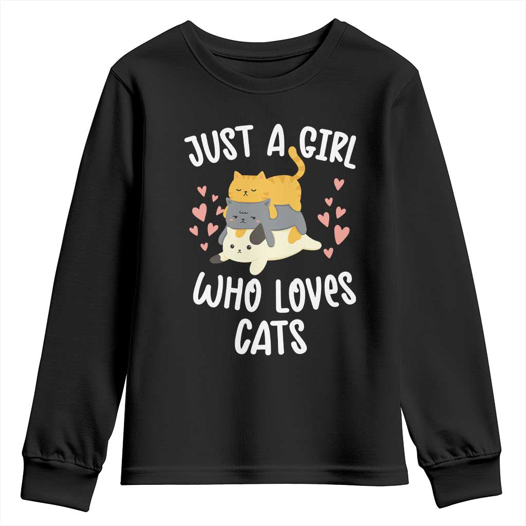Just A Girl Who Loves Cats Youth Sweatshirt Cute Kittens Pet Lover TS12 Black Print Your Wear