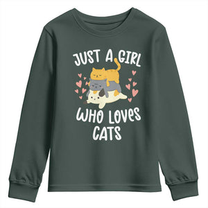 Just A Girl Who Loves Cats Youth Sweatshirt Cute Kittens Pet Lover TS12 Dark Forest Green Print Your Wear