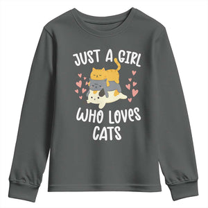 Just A Girl Who Loves Cats Youth Sweatshirt Cute Kittens Pet Lover TS12 Dark Heather Print Your Wear