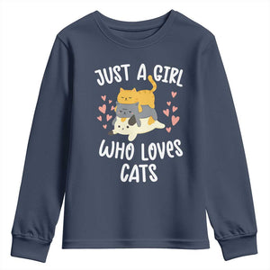 Just A Girl Who Loves Cats Youth Sweatshirt Cute Kittens Pet Lover TS12 Navy Print Your Wear