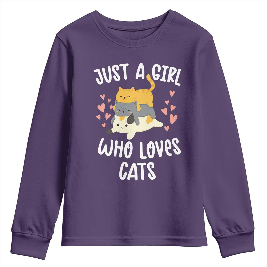 Just A Girl Who Loves Cats Youth Sweatshirt Cute Kittens Pet Lover TS12 Purple Print Your Wear